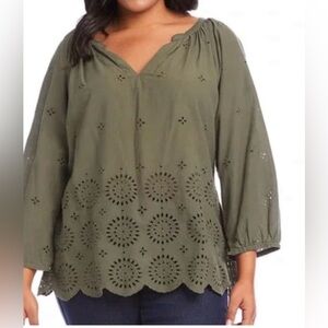 Karen Kane Olive Eyelet Blouse